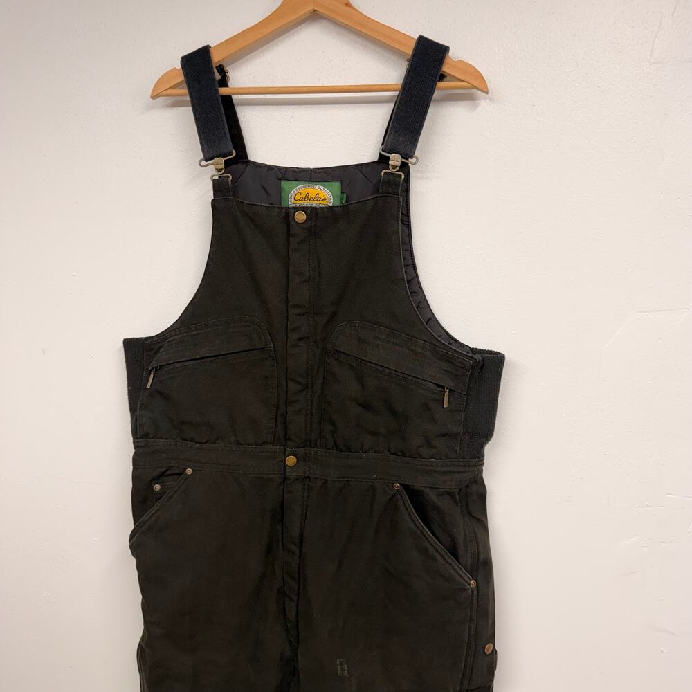 Cabela's Outdoor Men's Canvas Overalls SZ LARGE TALL Insulated Lined Work Bib - Picture 4 of 13